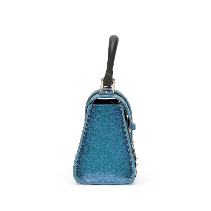 Pearly Blue Goyardine Canvas and Chevroches Calfskin Saïgon Structuré Nano Bag Silver Hardware, 2024