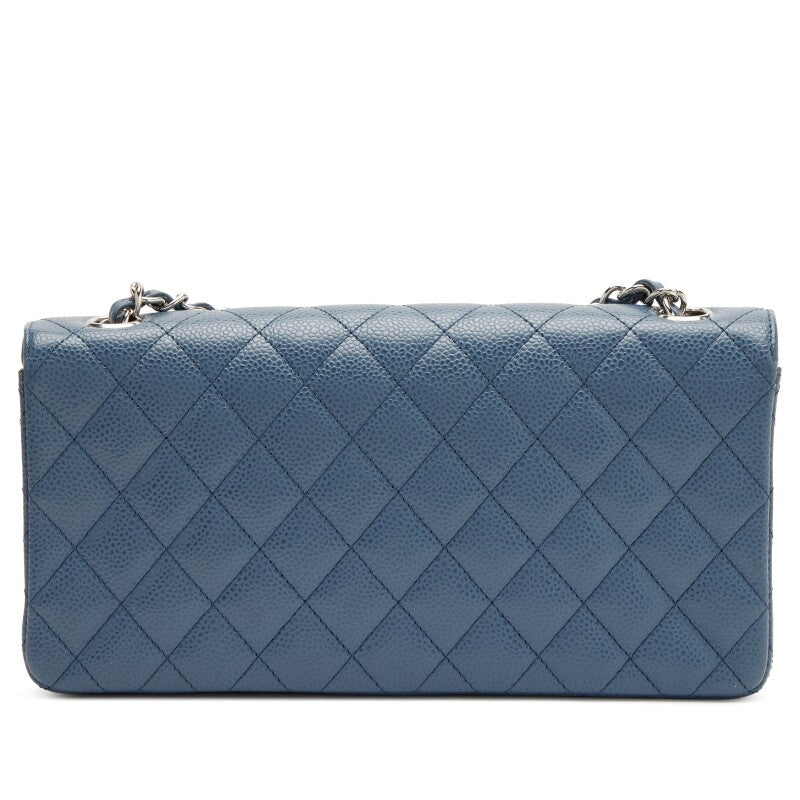 Slate Blue Quilted Caviar East West Classic Flap Bag Silver Hardware, 2005-2006