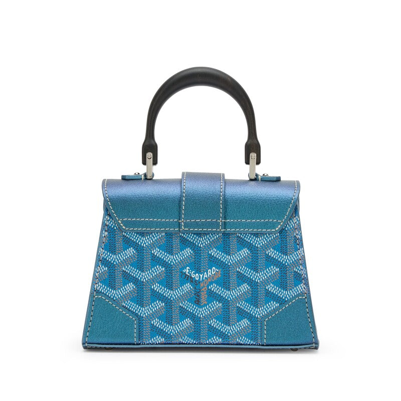 Pearly Blue Goyardine Canvas and Chevroches Calfskin Saïgon Structuré Nano Bag Silver Hardware, 2024