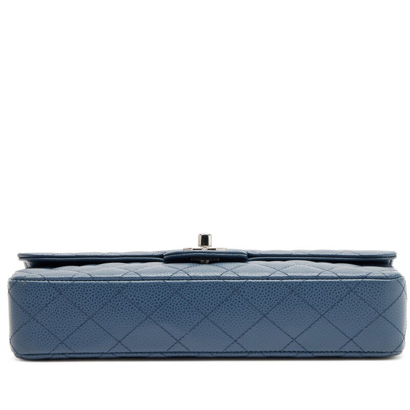 Slate Blue Quilted Caviar East West Classic Flap Bag Silver Hardware, 2005-2006