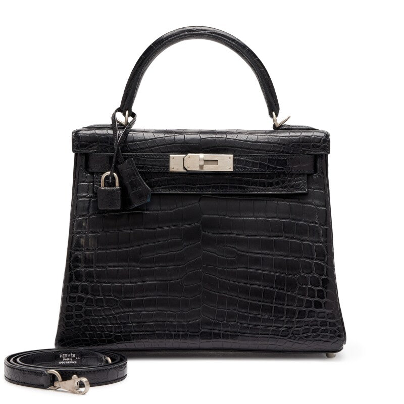 Black Matte Niloticus Crocodile and Bleu Colvert Verso HSS Retourne Kelly 28 Brushed Palladium Hardware, 2016