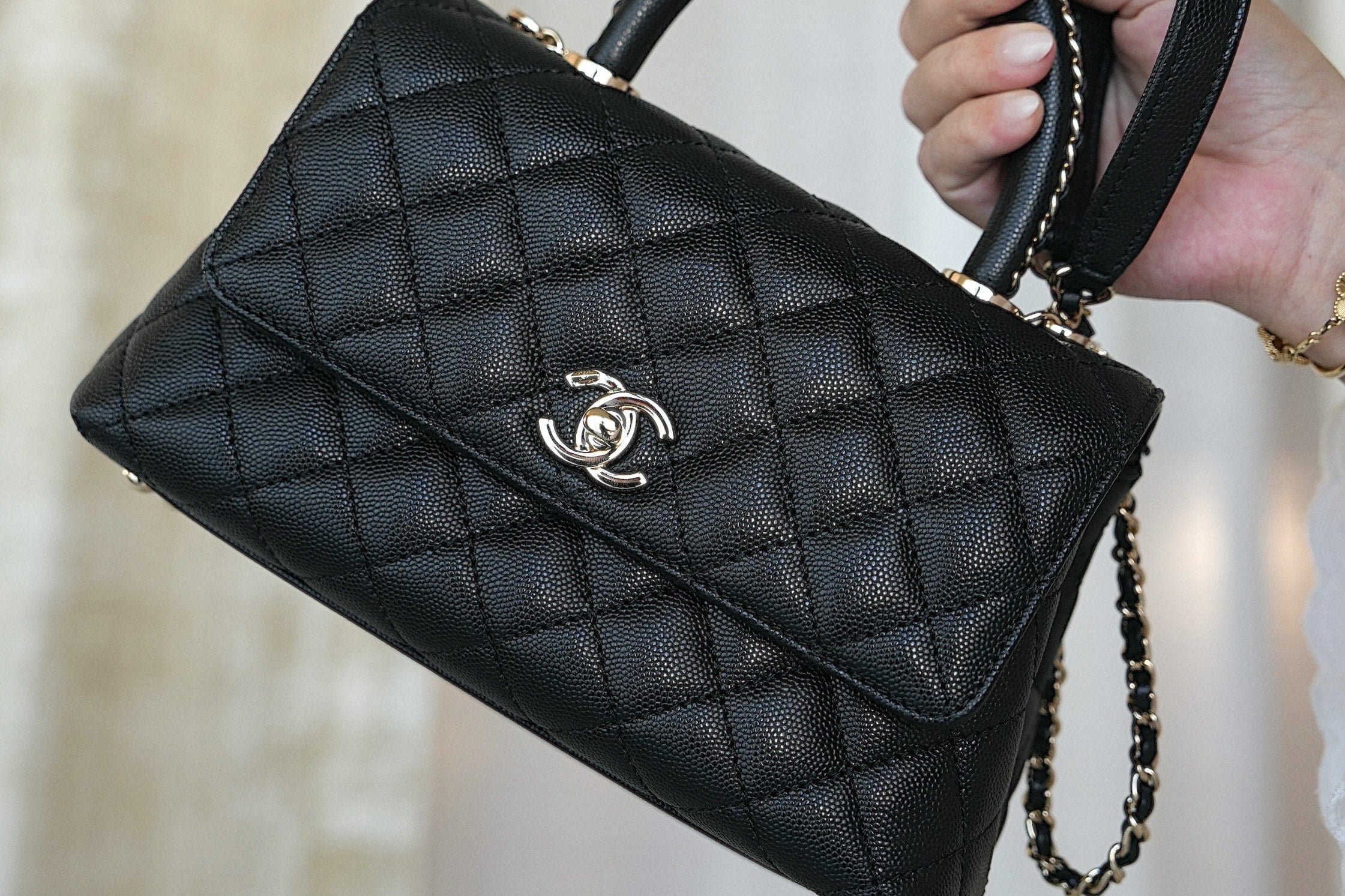 23A Black Caviar Quilted Coco Chain Handle Small