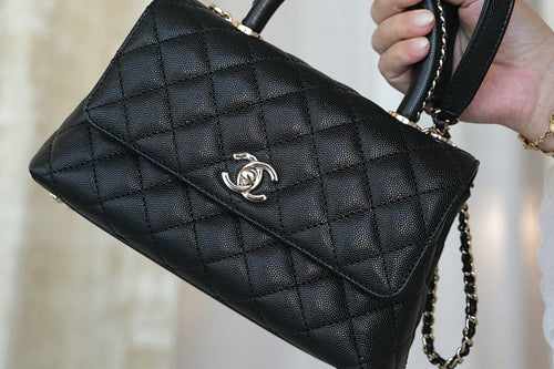 23A Black Caviar Quilted Coco Chain Handle Small